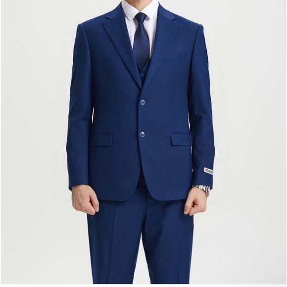 Stacy Adams Solid 3pc Men's Suit, Indigo Size 60R - Picture 3 of 6